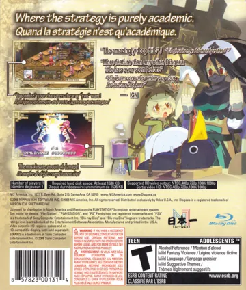 Disgaea 3 - Absence of Justice (USA) (Theme) box cover back